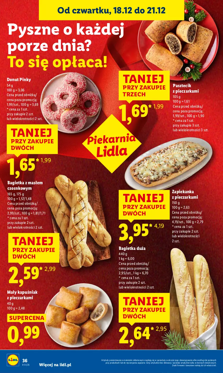 Gazetka promocyjna Lidl - GAZETKA - ważna 18.12 do 21.12.2025 - strona 38 - produkty: Bagietka, Donut, Pasztecik z pieczarkami, Piec, Pieczarka, Por, Zapiekanka