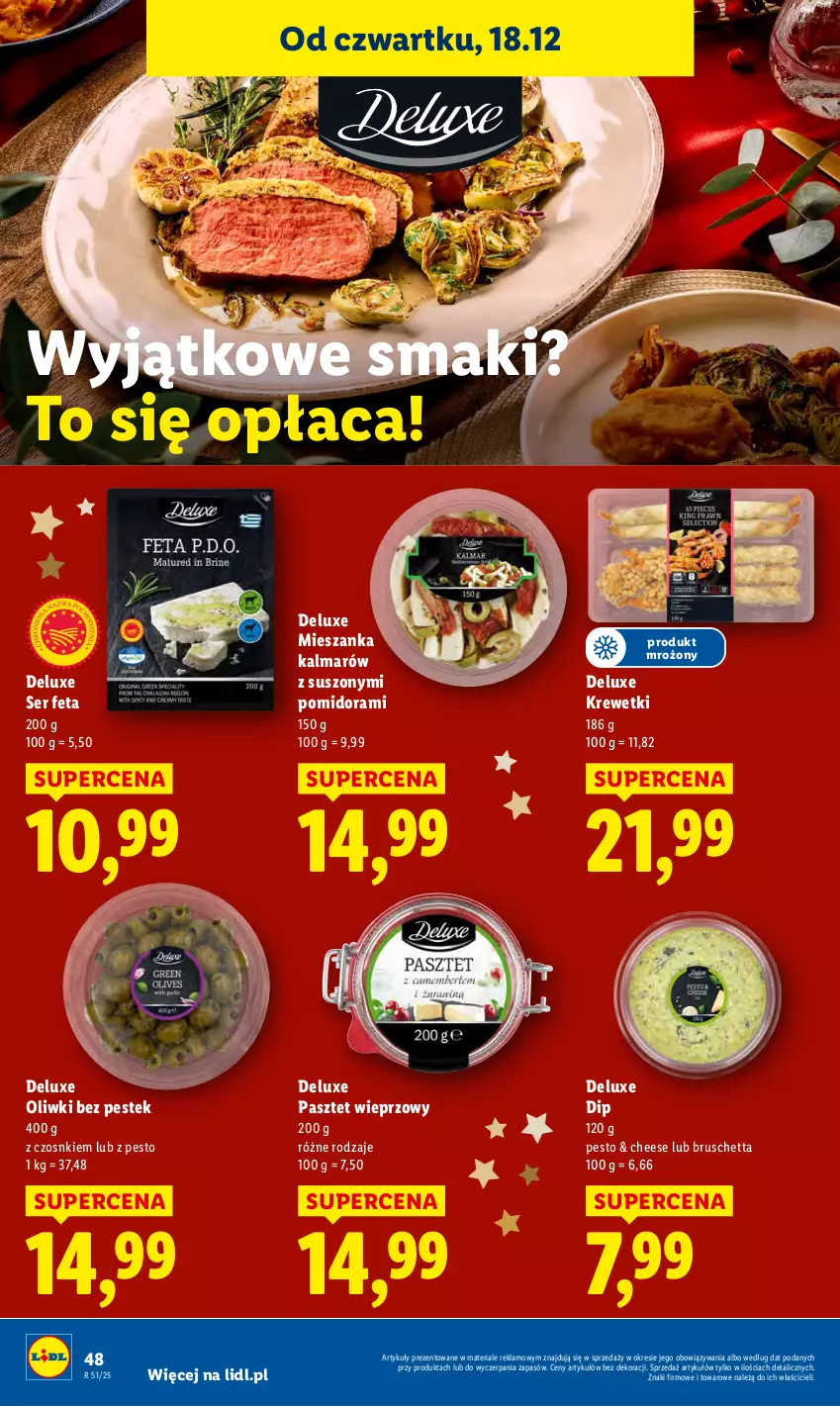 Gazetka promocyjna Lidl - GAZETKA - ważna 18.12 do 21.12.2025 - strona 50 - produkty: Feta, Kalmar, Krewetki, Oliwki, Pasztet, Pesto, Ser, Stek