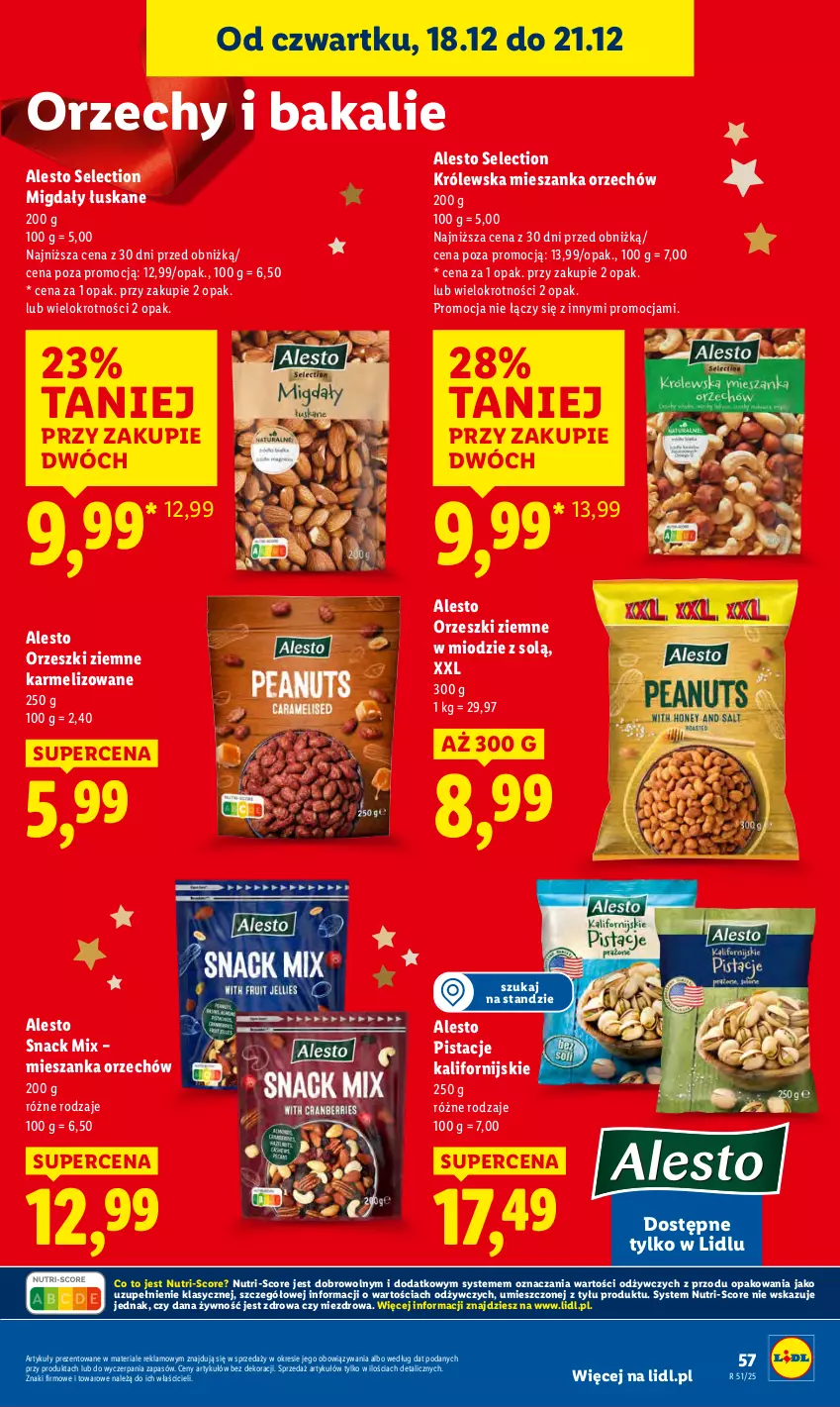 Gazetka promocyjna Lidl - GAZETKA - ważna 18.12 do 21.12.2025 - strona 59 - produkty: Migdały, Migdały łuskane, Orzeszki, Orzeszki ziemne, Pistacje