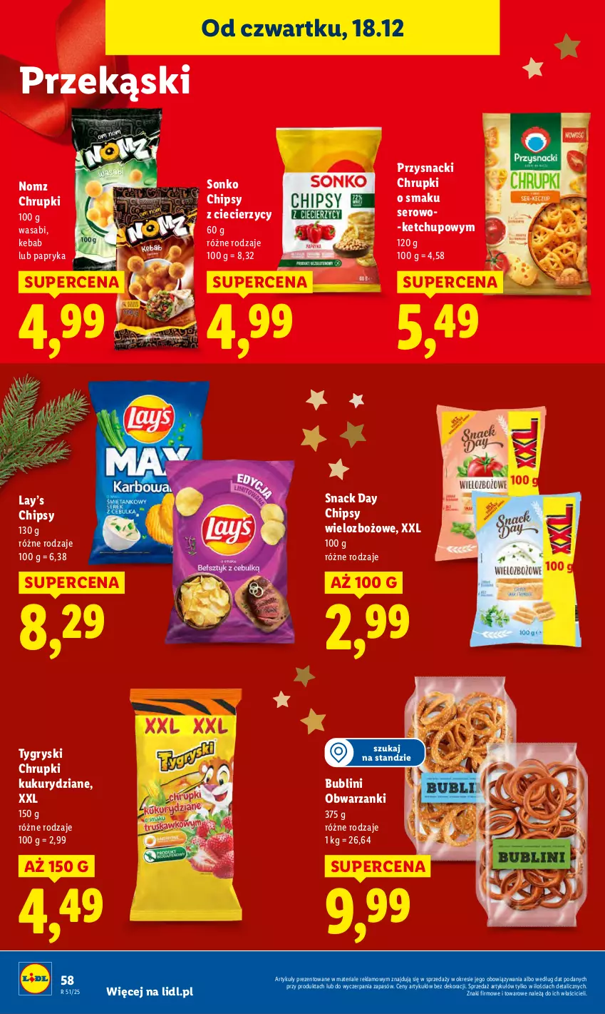 Gazetka promocyjna Lidl - GAZETKA - ważna 18.12 do 21.12.2025 - strona 60 - produkty: Chipsy, Chrupki, Gry, Kebab, Ketchup, Lay’s, Papryka, Przysnacki, Ser, Sonko, Wasa