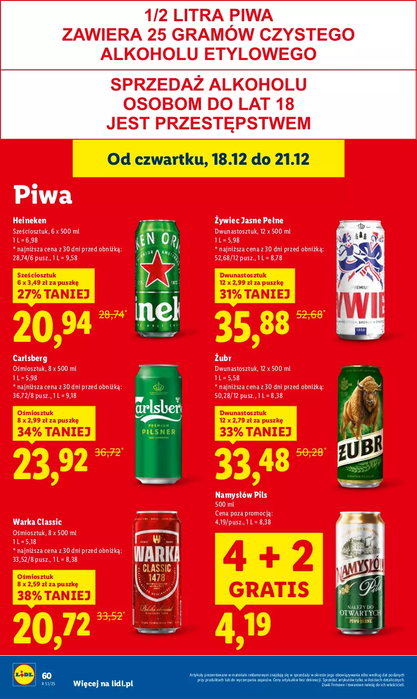 Gazetka promocyjna Lidl - GAZETKA - ważna 18.12 do 21.12.2025 - strona 62 - produkty: Carlsberg, Gra, Heineken, Namysłów, Piwa, Warka
