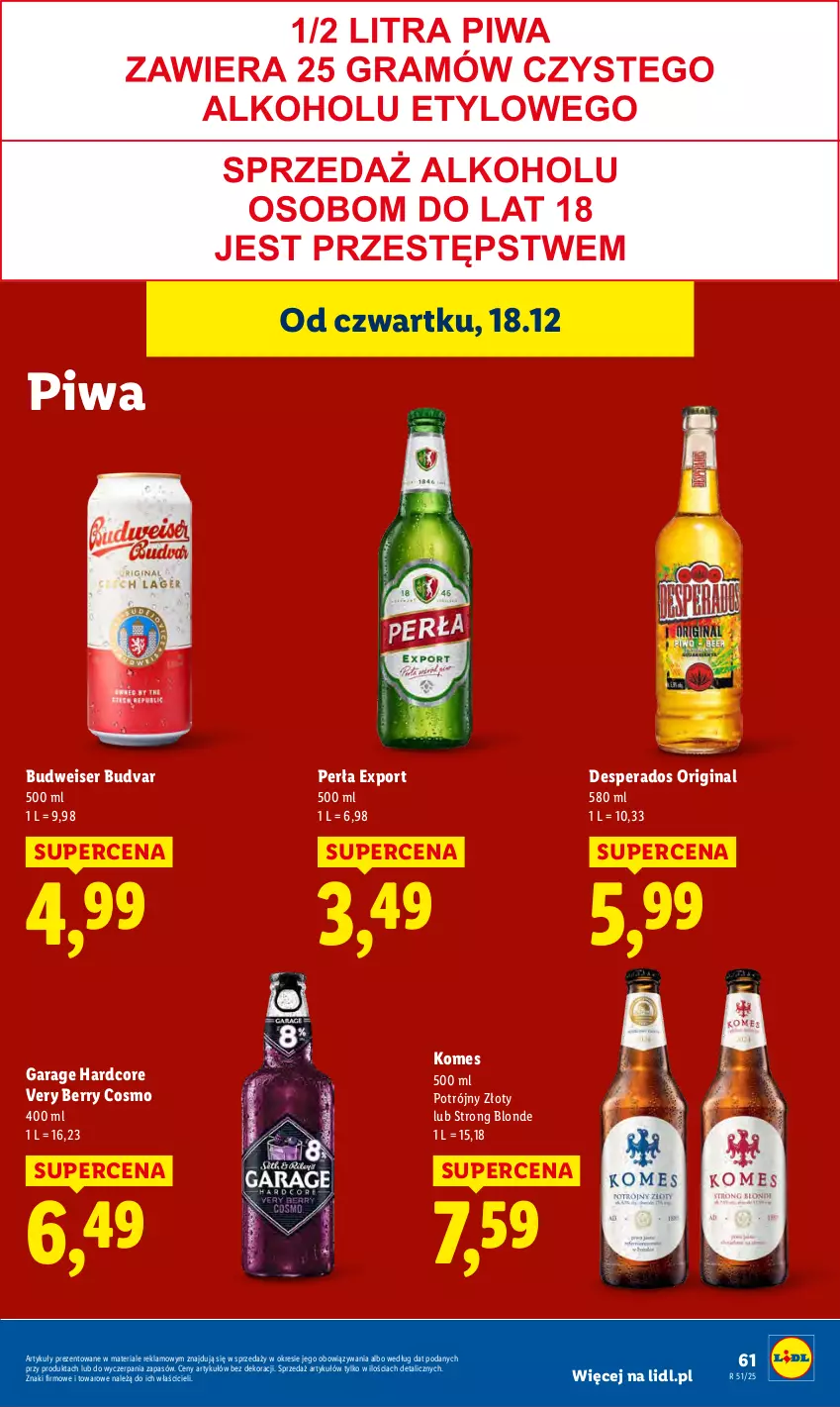 Gazetka promocyjna Lidl - GAZETKA - ważna 18.12 do 21.12.2025 - strona 63 - produkty: Desperados, Gin, Perła, Piwa, Por, Ser