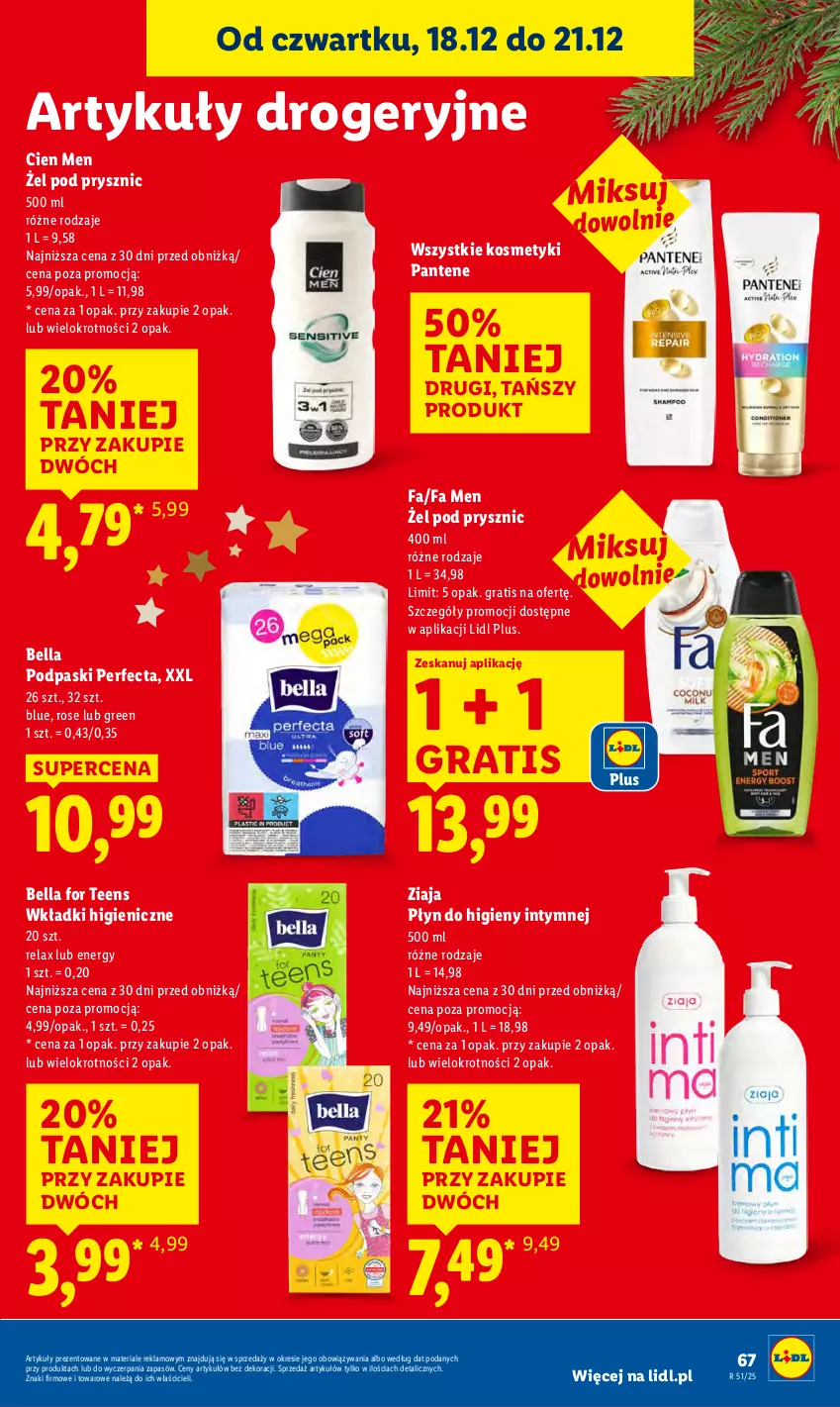 Gazetka promocyjna Lidl - GAZETKA - ważna 18.12 do 21.12.2025 - strona 69 - produkty: Bell, Bella, Fa, Gra, Pantene, Perfecta, Płyn do higieny intymnej, Podpaski, Wkładki, Ziaja