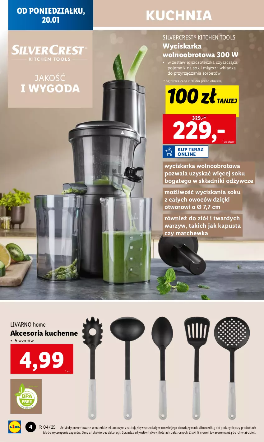 Gazetka promocyjna Lidl - GAZETKA - ważna 20.01 do 26.01.2025 - strona 4 - produkty: Ivar, Kuchnia, Marchewka, Pojemnik, Silvercrest, Sok, Szczoteczka, Wyciskarka, Wyciskarka wolnoobrotowa