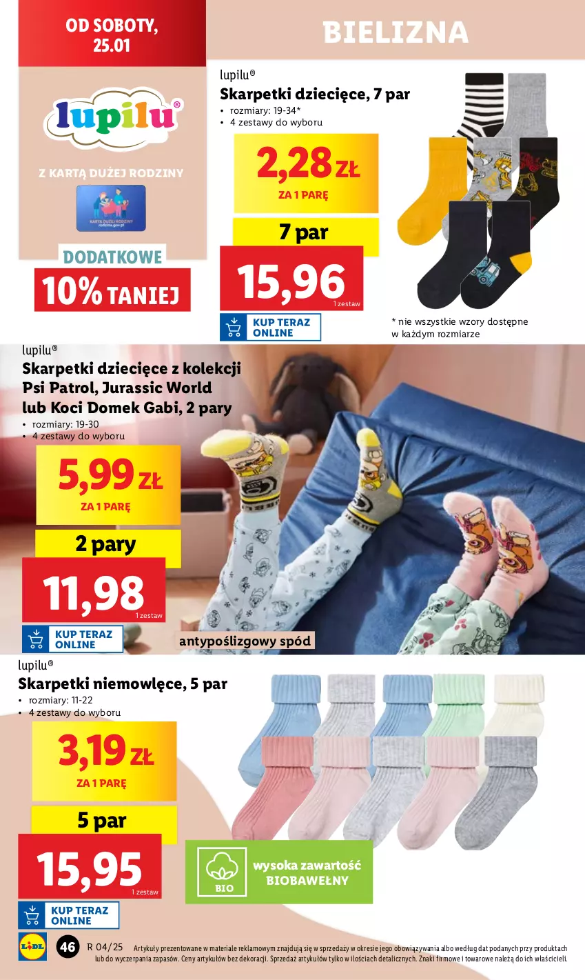 Gazetka promocyjna Lidl - GAZETKA - ważna 20.01 do 26.01.2025 - strona 48 - produkty: Bielizna, Chleb, Dzieci, Jurassic World, Karp, Koc, Psi Patrol, Ser, Skarpetki, Sok