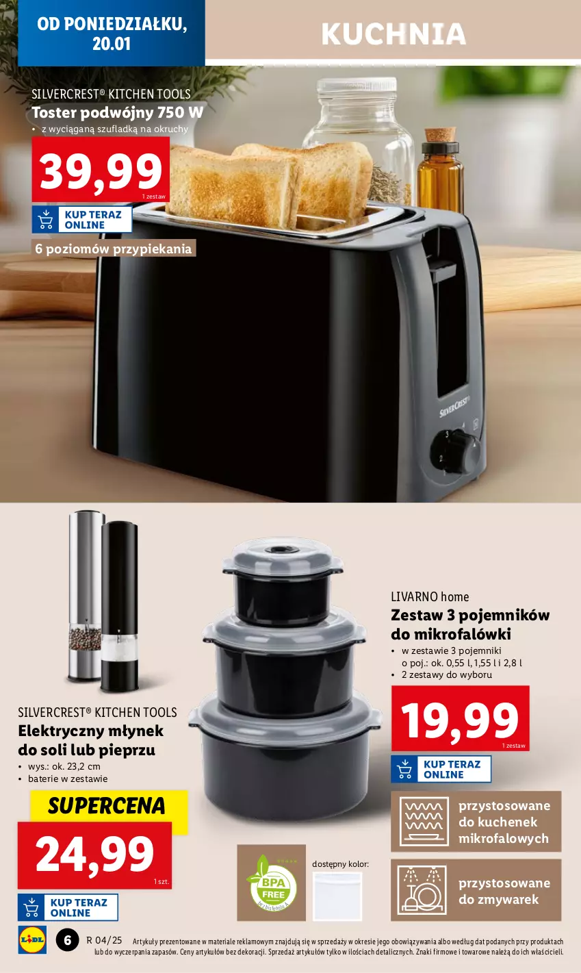 Gazetka promocyjna Lidl - GAZETKA - ważna 20.01 do 26.01.2025 - strona 6 - produkty: Fa, Ivar, Kuchnia, Młynek, Pieprz, Pojemnik, Silvercrest, Toster