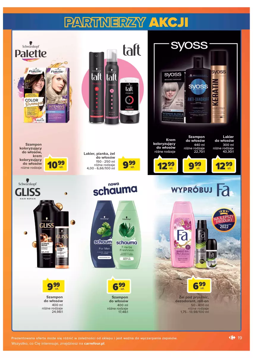 Gazetka promocyjna Carrefour - Gazetka Market - ważna 04.05 do 28.05.2022 - strona 19 - produkty: Dezodorant, Lakier, Palette, Schauma, Schwarzkopf, Szampon