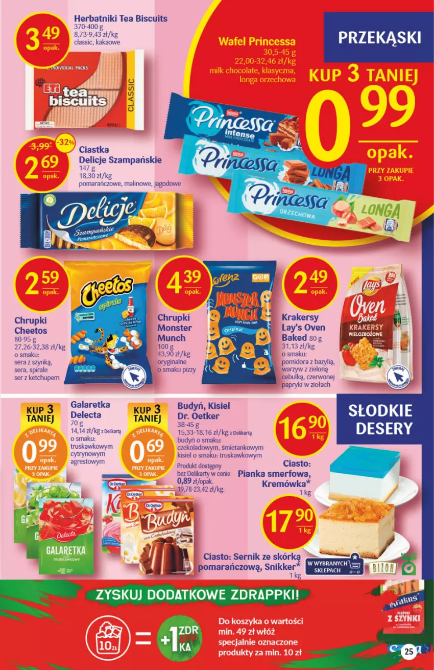 Gazetka promocyjna Delikatesy Centrum - Gazetka DC42 n. fresh - ważna 21.10 do 27.10.2021 - strona 25 - produkty: Bazyl, Budyń, Cheetos, Chrupki, Ciastka, Delecta, Delicje, Dr. Oetker, Gala, Galaretka, Gin, Herbatniki, Ketchup, Kisiel, Krakersy, Ser