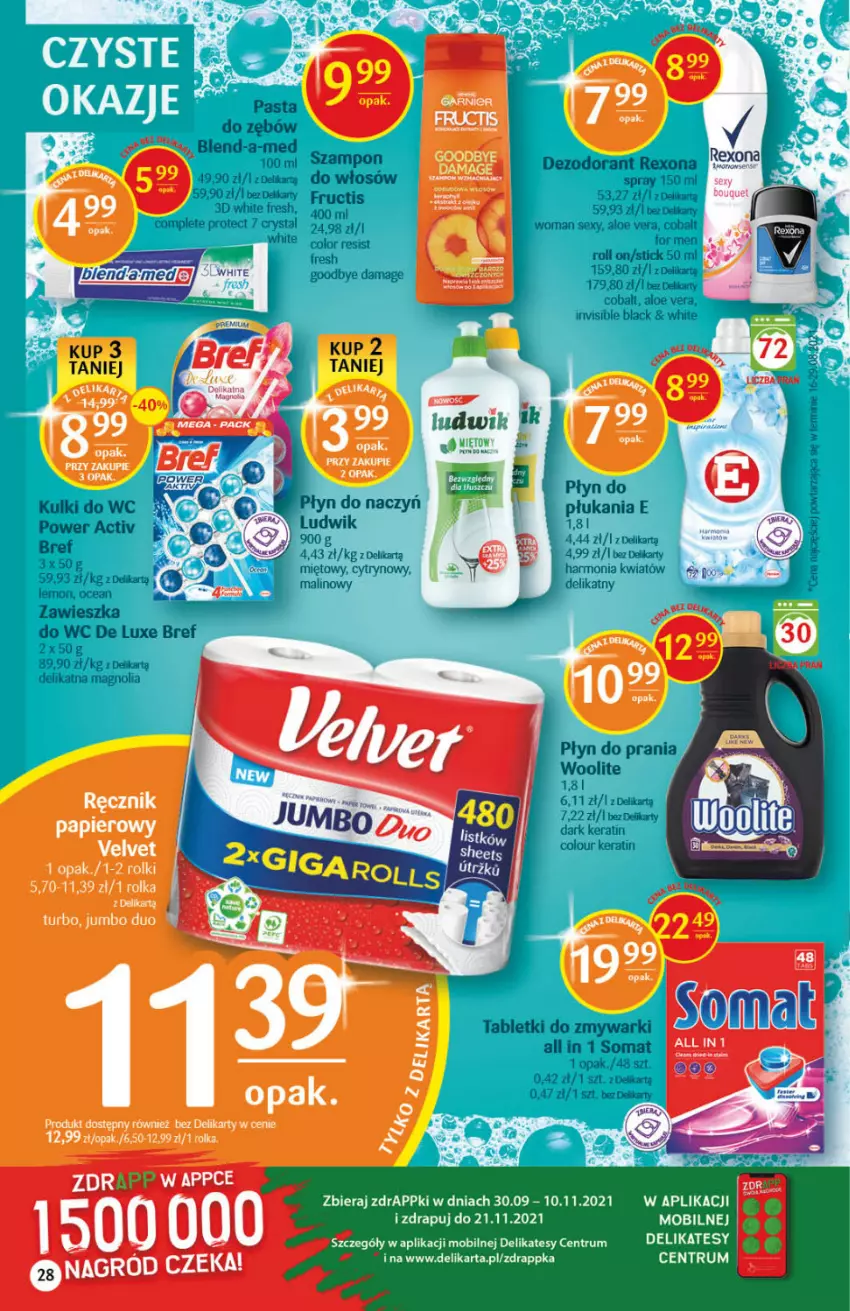 Gazetka promocyjna Delikatesy Centrum - Gazetka DC42 n. fresh - ważna 21.10 do 27.10.2021 - strona 28 - produkty: Aloe vera, Blend-a-Med, Bref, Dezodorant, Fructis, Kawa, Kulki do wc, Ludwik, Mobil, Płyn do płukania, Płyn do prania, Rexona, Rolki, Rum, Somat, Tablet, Tabletki do zmywarki, Woolite, Zmywarki