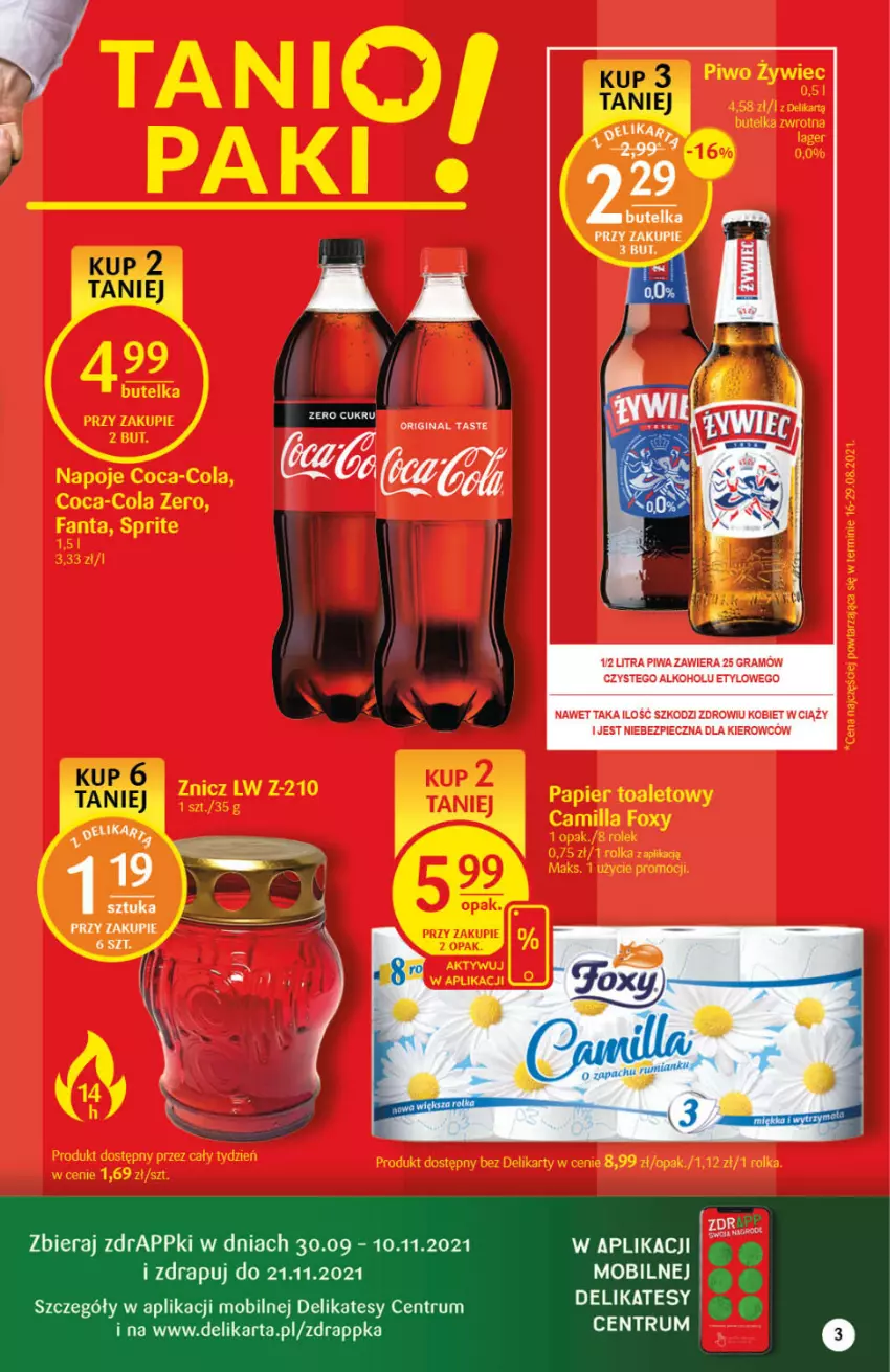 Gazetka promocyjna Delikatesy Centrum - Gazetka DC42 n. fresh - ważna 21.10 do 27.10.2021 - strona 3 - produkty: Coca-Cola, Foxy, Gra, Napoje, Papier, Papier toaletowy, Piec, Piwa, Piwo