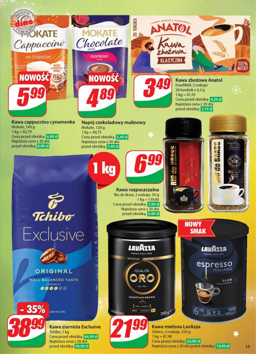 Gazetka promocyjna Dino - Gazetka 50 / 2024 - ważna 11.12 do 17.12.2024 - strona 15 - produkty: BIC, Cappuccino, Gin, Kawa, Kawa mielona, Kawa rozpuszczalna, Kawa zbożowa, Kawa ziarnista, Lavazza, Napój, Tchibo