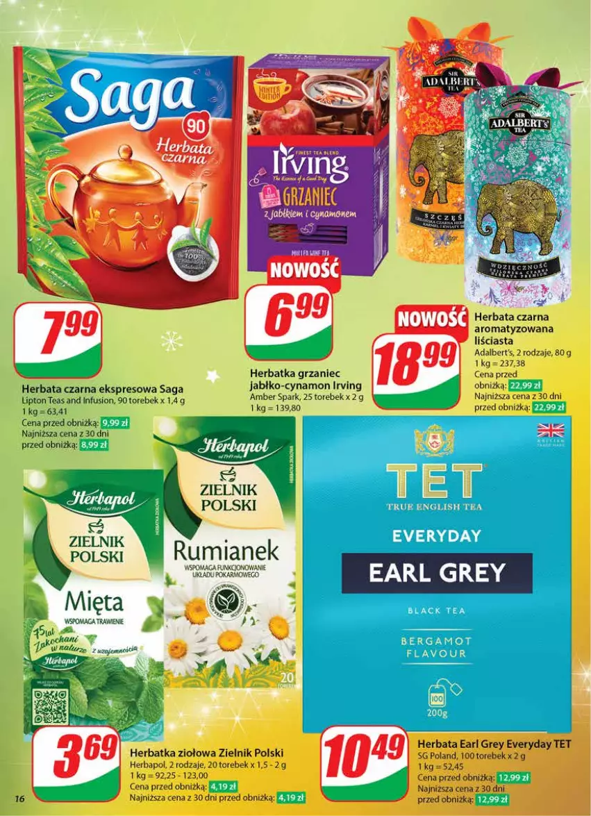 Gazetka promocyjna Dino - Gazetka 50 / 2024 - ważna 11.12 do 17.12.2024 - strona 16 - produkty: Earl Grey, Fusion, Herbapol, Herbata, Herbata czarna, Irving, Koc, Lipton, Mięta, Rum, Saga