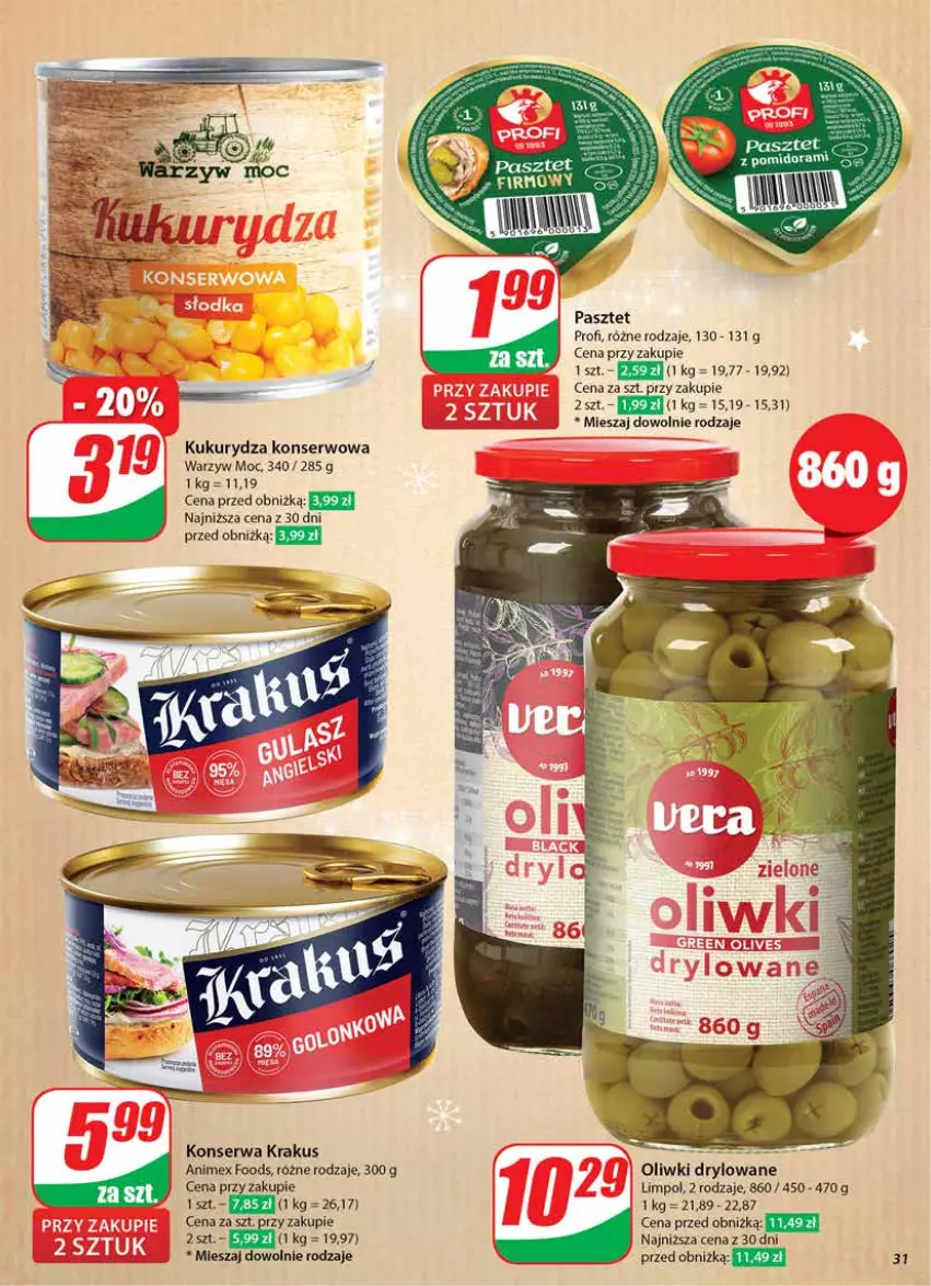 Gazetka promocyjna Dino - Gazetka 50 / 2024 - ważna 11.12 do 17.12.2024 - strona 31 - produkty: Krakus, Kukurydza, Kukurydza konserwowa, Oliwki, Pasztet, Por, Ser