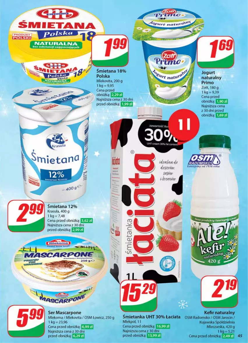 Gazetka promocyjna Dino - Gazetka 50 / 2024 - ważna 11.12 do 17.12.2024 - strona 45 - produkty: Deser, Kefir, Kefir naturalny, Mascarpone, Mleko, Mlekovita, Ser, Zott