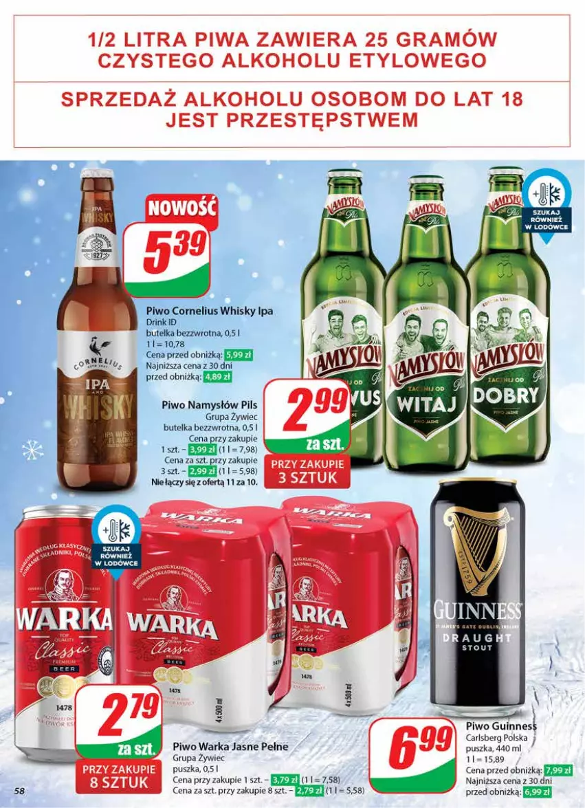 Gazetka promocyjna Dino - Gazetka 50 / 2024 - ważna 11.12 do 17.12.2024 - strona 58 - produkty: Carlsberg, Namysłów, Piwo, Warka