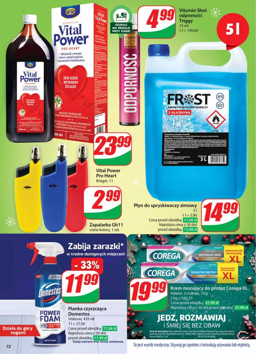 Gazetka promocyjna Dino - Gazetka 50 / 2024 - ważna 11.12 do 17.12.2024 - strona 72 - produkty: Corega, Domestos, Leon, Płyn do spryskiwaczy, Por, Zapalarka