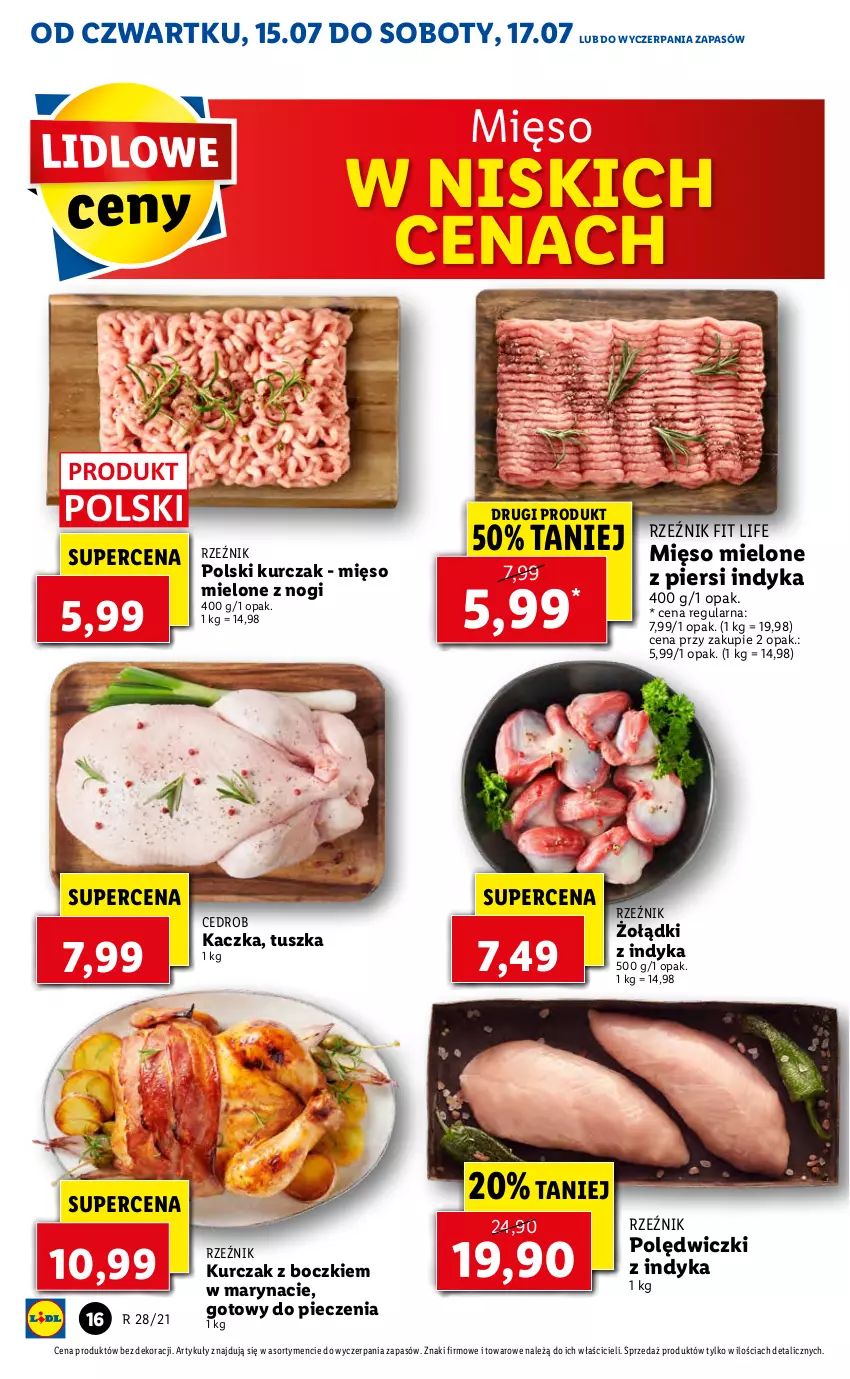 Gazetka promocyjna Lidl - GAZETKA - ważna 15.07 do 17.07.2021 - strona 16 - produkty: Kaczka, Kurczak, Mięso, Mięso mielone, Piec, Tusz