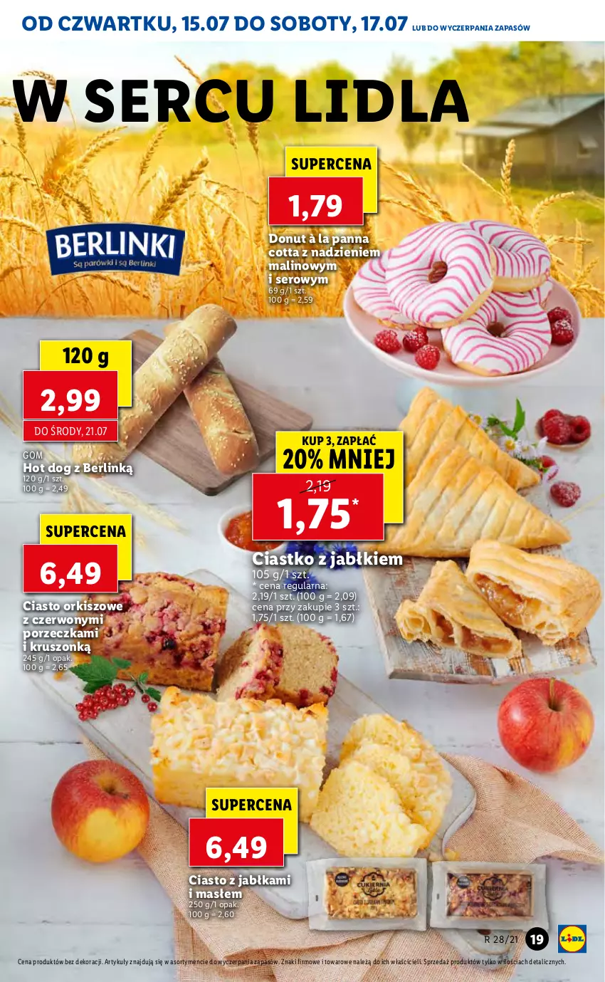 Gazetka promocyjna Lidl - GAZETKA - ważna 15.07 do 17.07.2021 - strona 19 - produkty: Ciasto orkiszowe, Ciasto z jabłkami, Donut, Hot dog, Jabłka, Panna cotta, Por, Ser