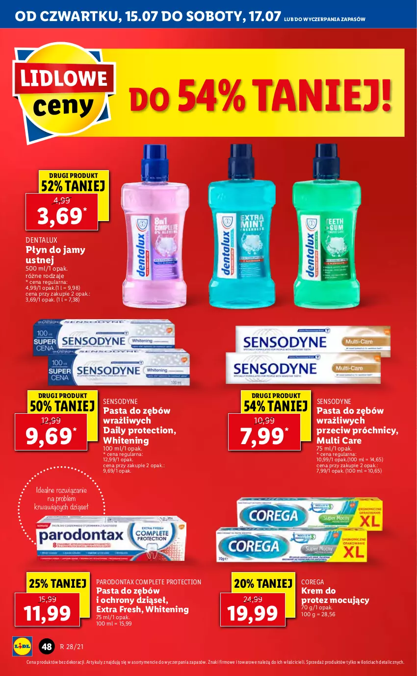 Gazetka promocyjna Lidl - GAZETKA - ważna 15.07 do 17.07.2021 - strona 48 - produkty: Corega, Parodontax, Pasta do zębów, Sensodyne