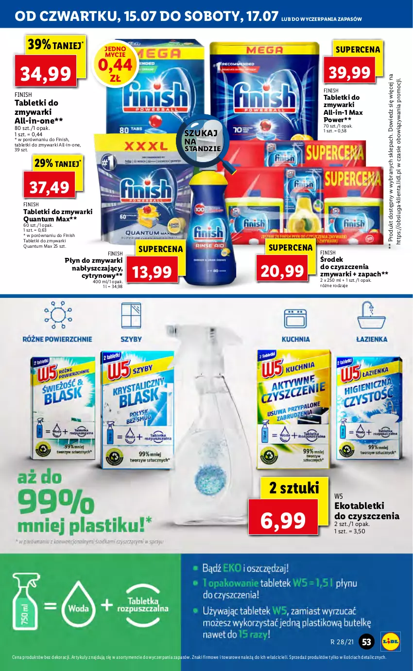 Gazetka promocyjna Lidl - GAZETKA - ważna 15.07 do 17.07.2021 - strona 53 - produkty: Finish, Por, Tablet, Tabletki do zmywarki, Zmywarki