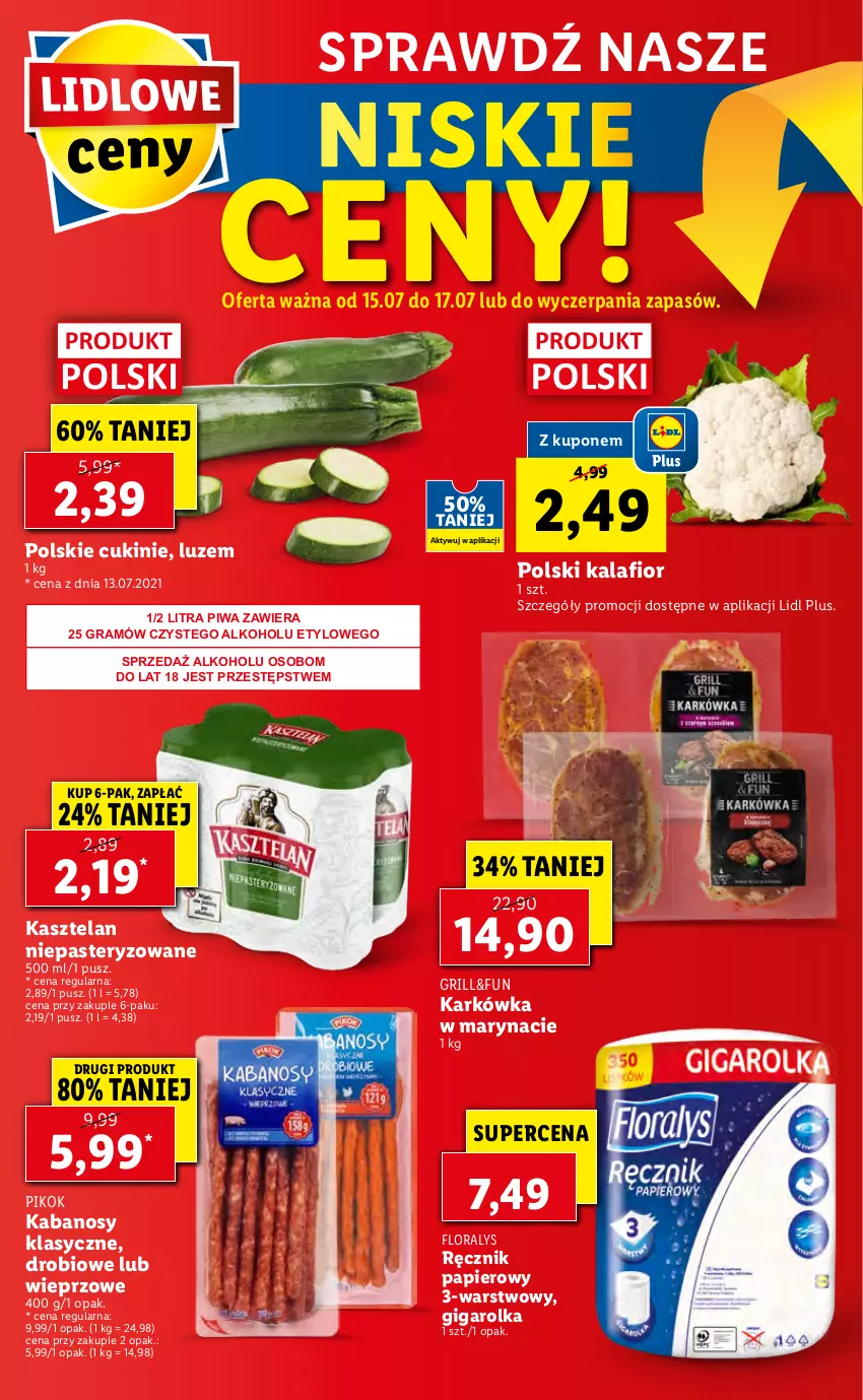 Gazetka promocyjna Lidl - GAZETKA - ważna 15.07 do 17.07.2021 - strona 56 - produkty: Flora, Gra, Grill, Kabanos, Kalafior, Kasztelan, Papier, PIKOK, Piwa, Ręcznik