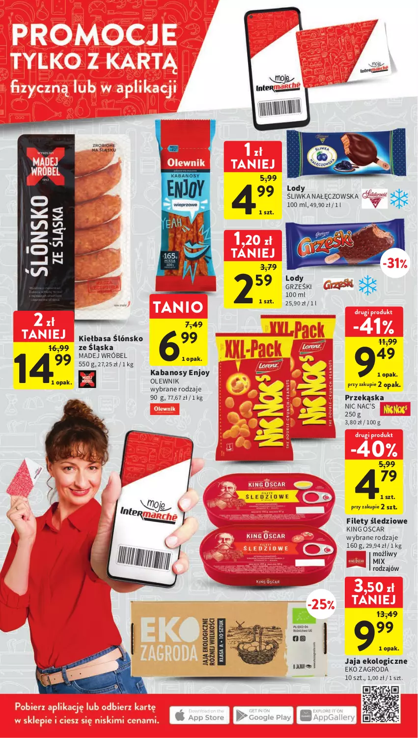 Gazetka promocyjna Intermarche - Gazetka Intermarche - ważna 25.05 do 31.05.2023 - strona 12 - produkty: Grześki, Jaja, Kabanos, Kiełbasa, Lody, Madej Wróbel, Olewnik