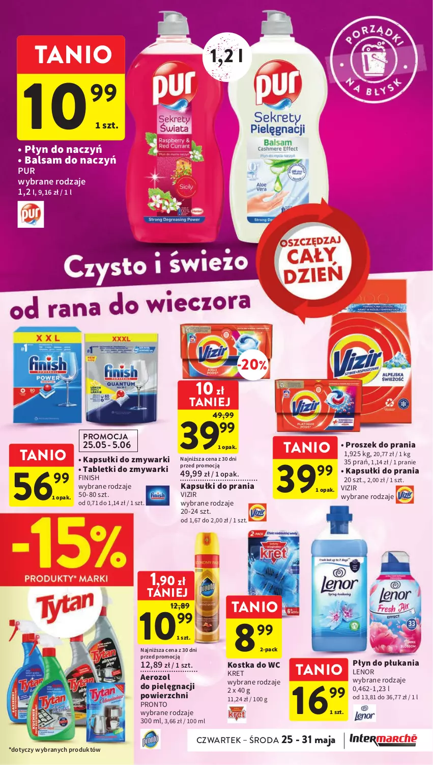 Gazetka promocyjna Intermarche - Gazetka Intermarche - ważna 25.05 do 31.05.2023 - strona 37 - produkty: Finish, Kapsułki do prania, Kostka do wc, Kret, Lenor, Płyn do płukania, Pronto, Proszek do prania, Pur, Tablet, Tabletki do zmywarki, Vizir, Zmywarki