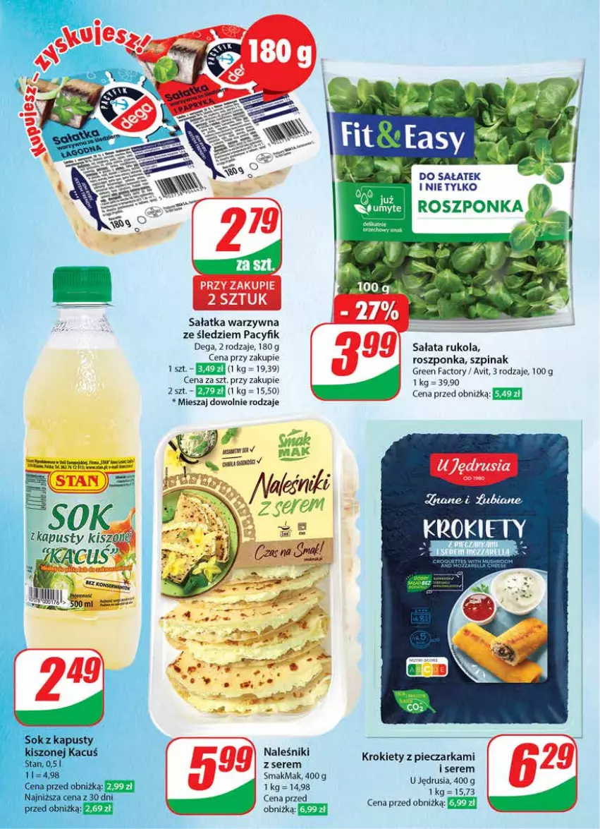 Gazetka promocyjna Dino - Gazetka 38 / 2024 - ważna 18.09 do 24.09.2024 - strona 40 - produkty: Dega, Fa, Krokiety, Naleśniki, Piec, Pieczarka, Roszponka, Rukola, Sałat, Sałatka, Sałatka warzywna, Ser, Sok, Szpinak