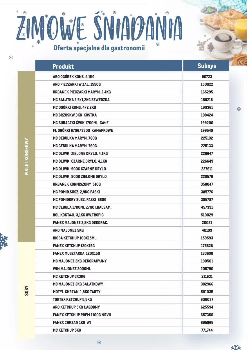 Gazetka promocyjna Makro - Zimowe śniadania - oferta specjalna dla Gastronomii - ważna 17.01 do 28.02.2022 - strona 13 - produkty: Buraczki, Cebula, Chrzan, Fa, Ketchup, Korniszony, Majonez, Mus, Musztarda, Ogórek, Oliwki, Oliwki czarne, Oliwki zielone, Piec, Pomidory, Rioba, Sałat, Sałatka