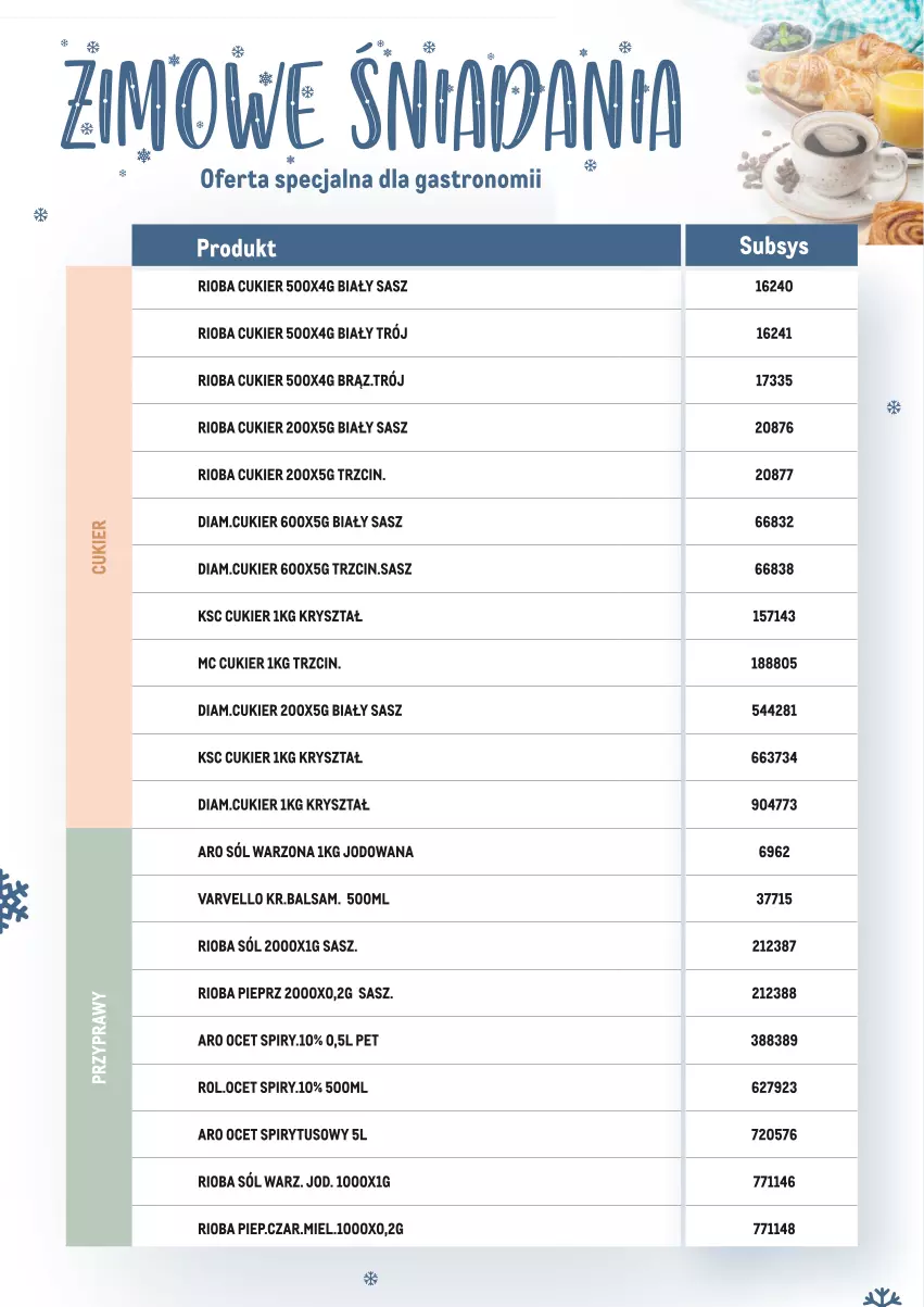 Gazetka promocyjna Makro - Zimowe śniadania - oferta specjalna dla Gastronomii - ważna 17.01 do 28.02.2022 - strona 18 - produkty: Cukier, Ocet, Pieprz, Rioba, Sól