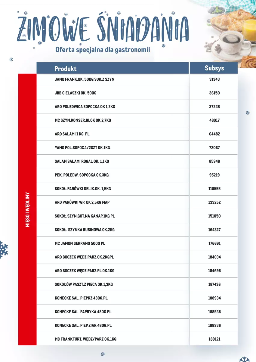 Gazetka promocyjna Makro - Zimowe śniadania - oferta specjalna dla Gastronomii - ważna 17.01 do 28.02.2022 - strona 7 - produkty: Boczek, Papryka, Parówki, Piec, Pieprz, Polędwica, Rogal, Rubin, Salami, Ser, Sok, Sokołów, Szynka