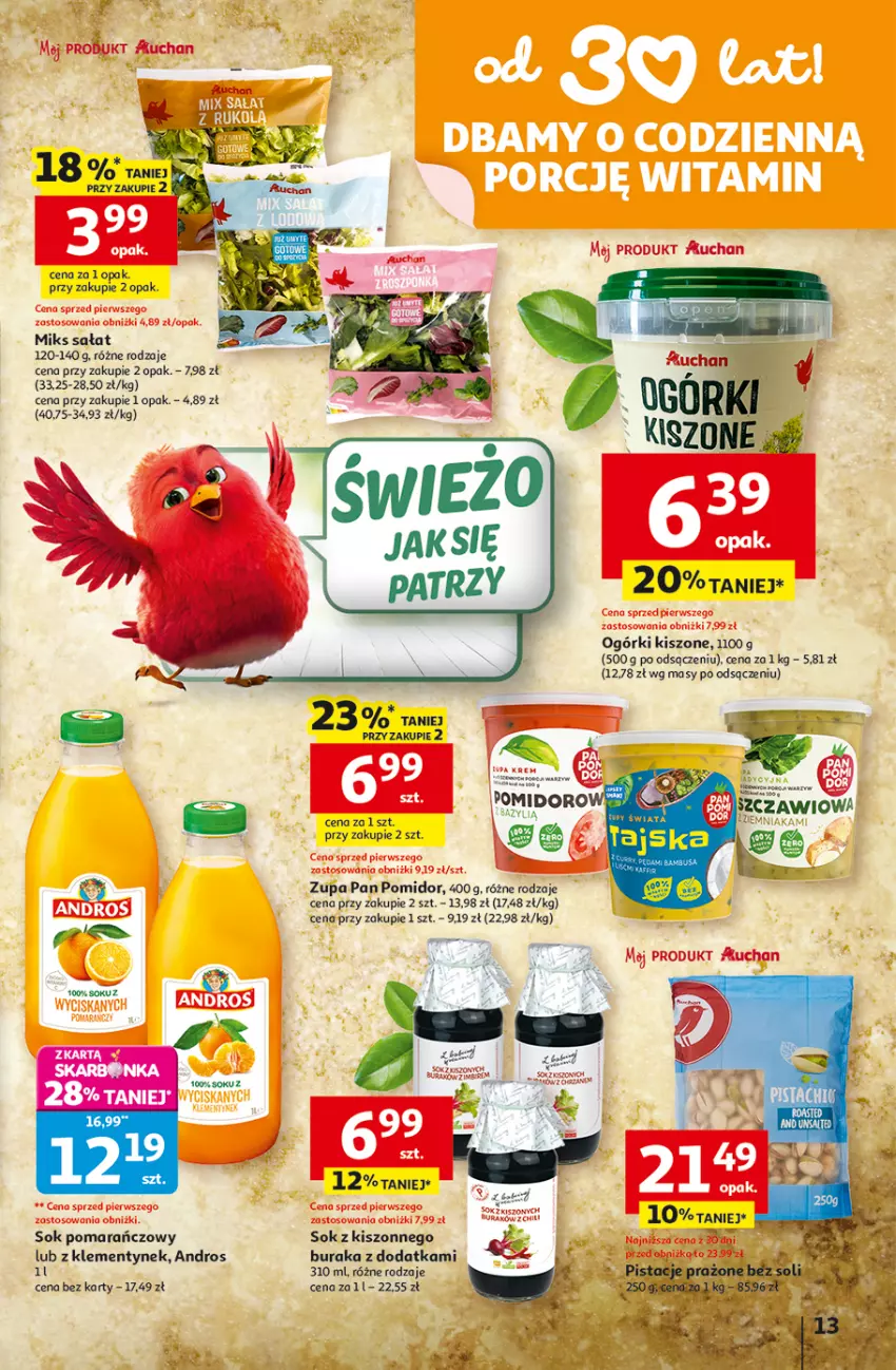 Gazetka promocyjna Auchan - Gazetka 30 Lat Hipermarket Auchan - ważna 19.02 do 25.02.2026 - strona 13 - produkty: Fa, Sałat, Sok, Sok pomarańczowy, Sos, Zupa
