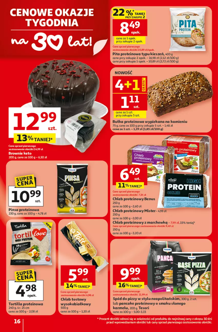 Gazetka promocyjna Auchan - Gazetka 30 Lat Hipermarket Auchan - ważna 19.02 do 25.02.2026 - strona 16 - produkty: Bułka, Chleb, Chleb proteinowy, Chleb tostowy, Sok, Spód do pizzy, Tortilla