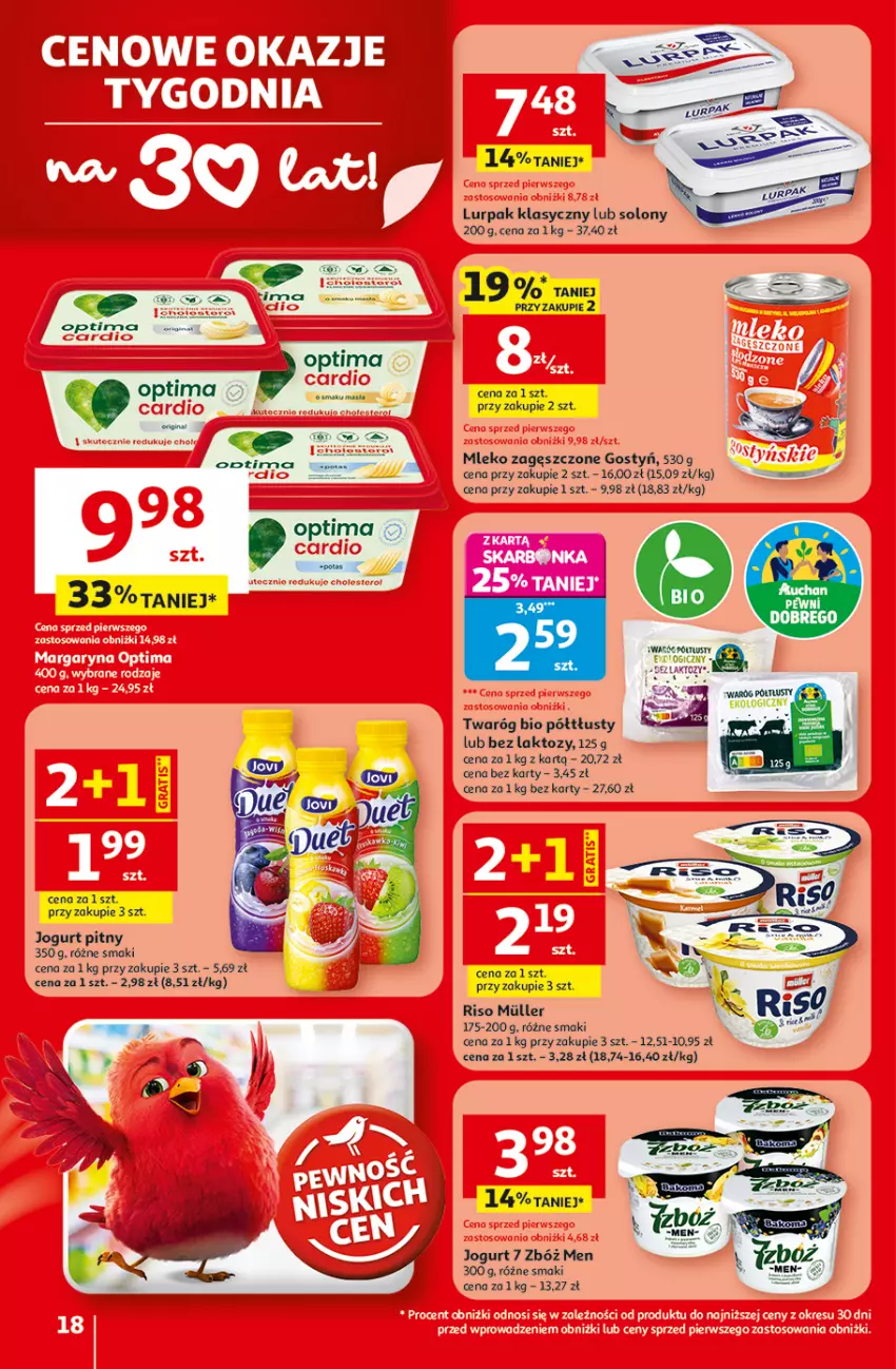 Gazetka promocyjna Auchan - Gazetka 30 Lat Hipermarket Auchan - ważna 19.02 do 25.02.2026 - strona 18 - produkty: Gin, Jogurt, Jogurt pitny, Lurpak, Mleko, Mleko zagęszczone, Optima, Twaróg