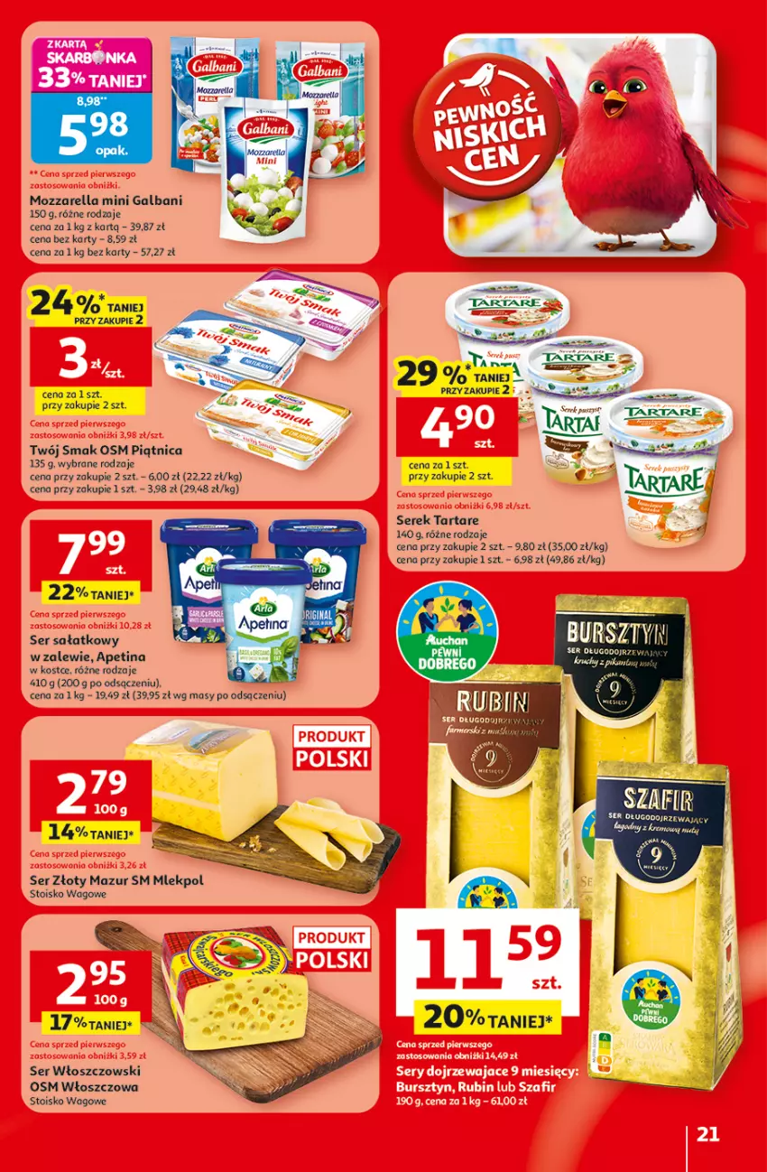 Gazetka promocyjna Auchan - Gazetka 30 Lat Hipermarket Auchan - ważna 19.02 do 25.02.2026 - strona 21 - produkty: Galbani, Mozzarella, Piątnica, Sałat, Ser, Serek, Tarta, Tartare, Twój Smak, Włoszczowski, Złoty Mazur