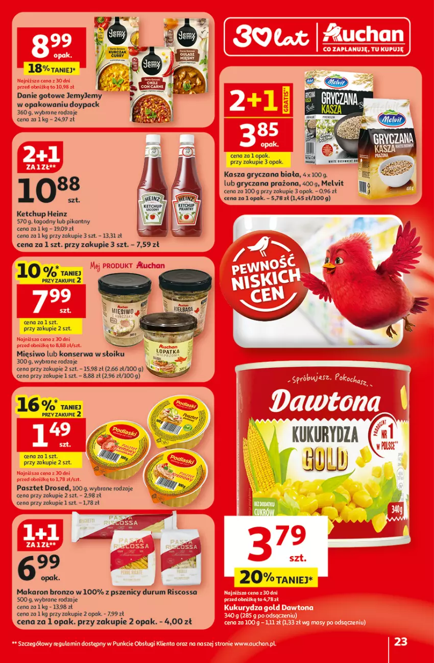 Gazetka promocyjna Auchan - Gazetka 30 Lat Hipermarket Auchan - ważna 19.02 do 25.02.2026 - strona 23 - produkty: Danie gotowe, Gry, Heinz, Kasza, Kasza gryczana, Ketchup, Makaron, Melvit, Pasztet, Rum, Ser