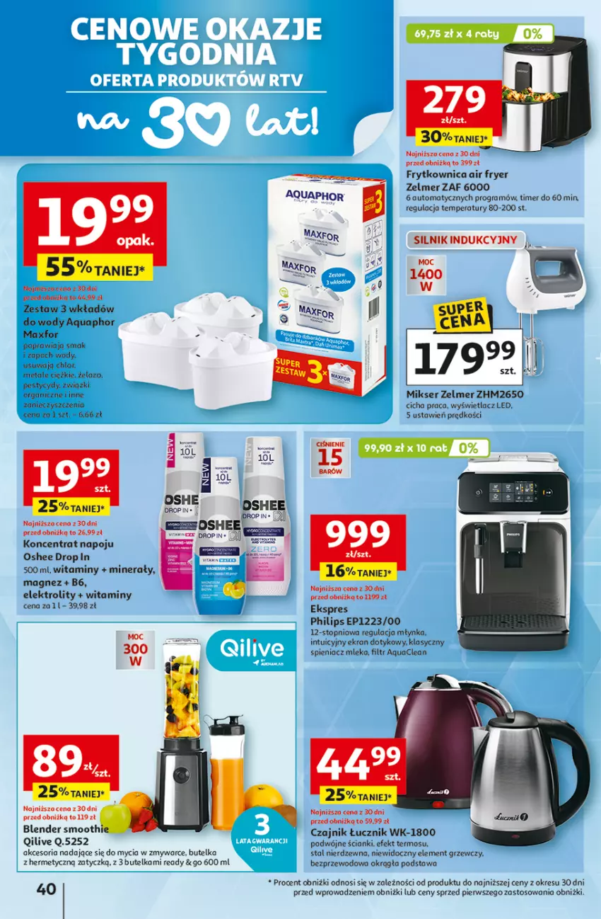 Gazetka promocyjna Auchan - Gazetka 30 Lat Hipermarket Auchan - ważna 19.02 do 25.02.2026 - strona 40 - produkty: Aquaphor, Blender, Czajnik, Gra, Magnez, Mikser, Oshee, Philips, Ser, Termos, Top, Zelmer