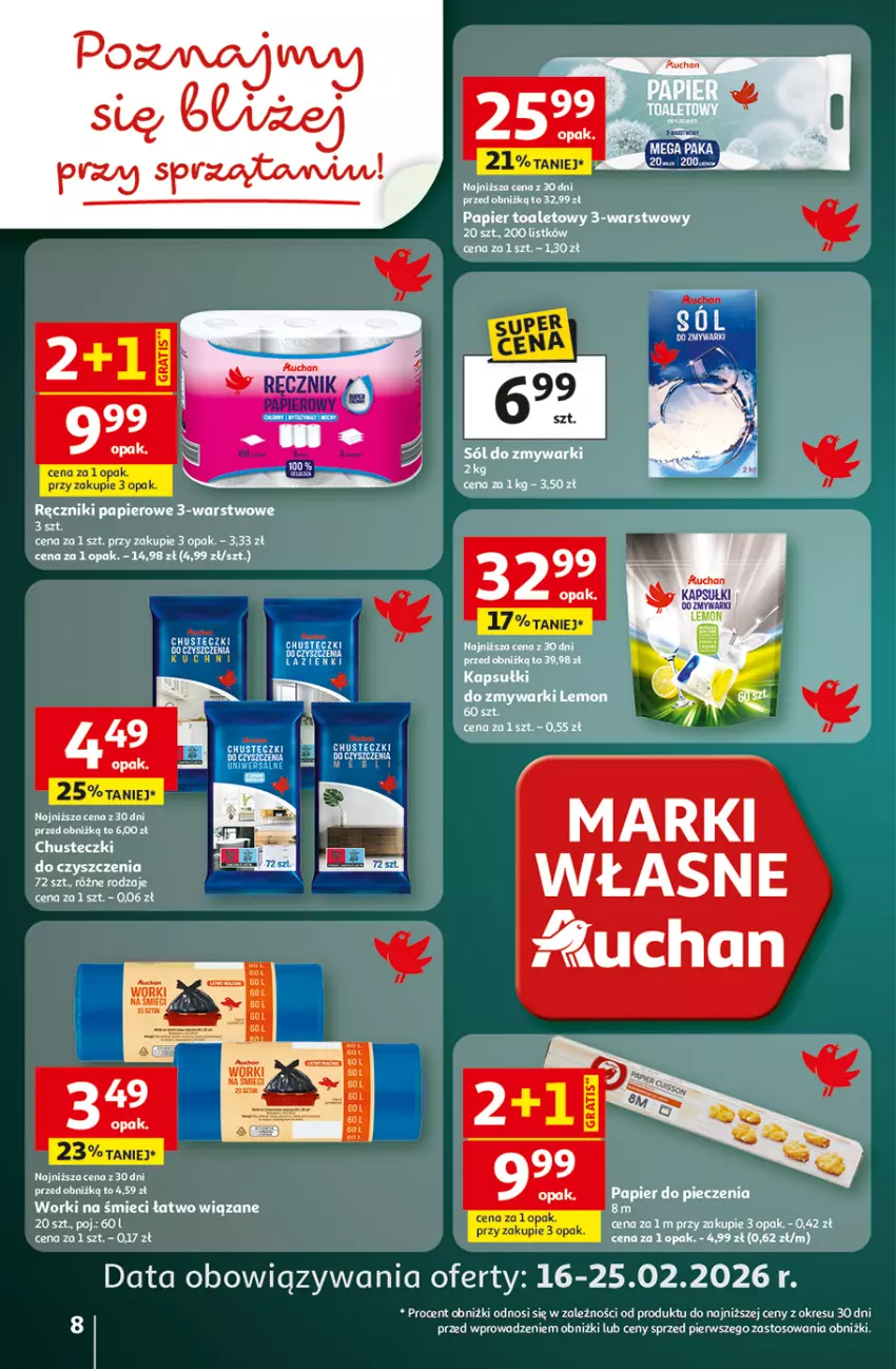 Gazetka promocyjna Auchan - Gazetka 30 Lat Hipermarket Auchan - ważna 19.02 do 25.02.2026 - strona 8 - produkty: Papier, Papier toaletowy, Ręcznik, Ręczniki papierowe, Worki na śmiec, Worki na śmieci