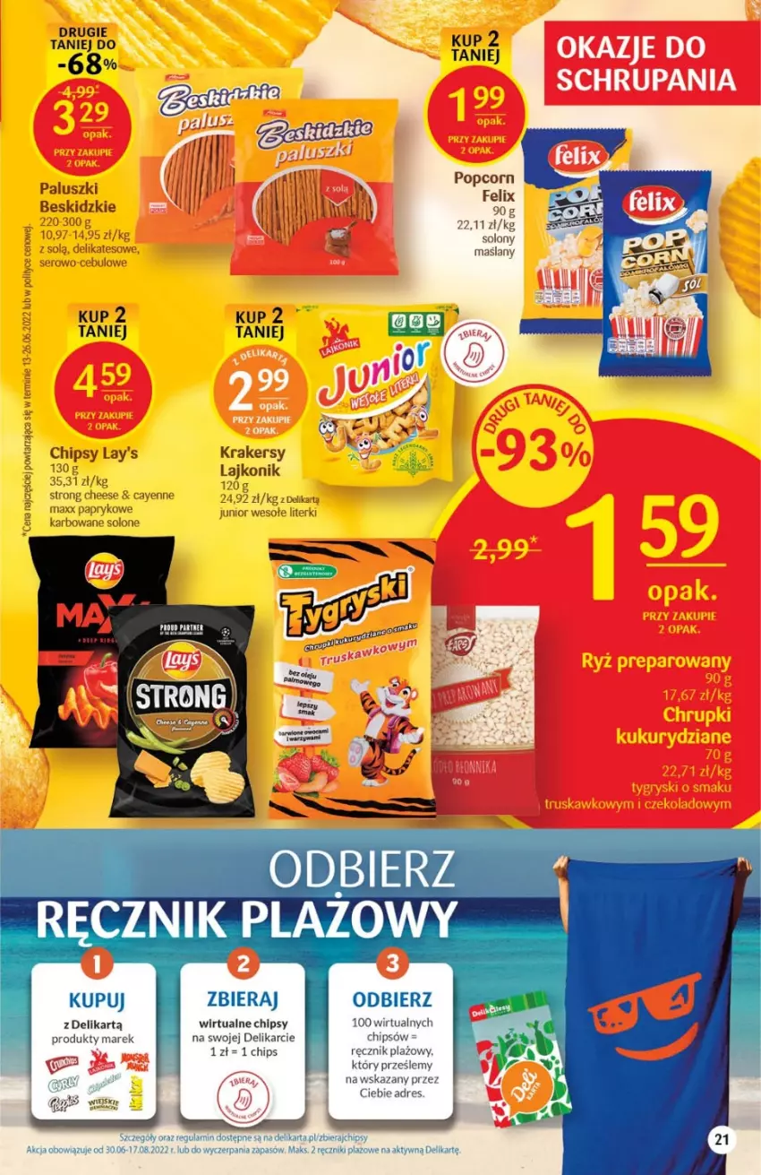 Gazetka promocyjna Delikatesy Centrum - Gazetka DC31 - ważna 11.08 do 17.08.2022 - strona 21 - produkty: Beskidzki, Chipsy, Dres, Fa, Felix, Krakersy, Lajkonik, LG, Popcorn, Ręcznik