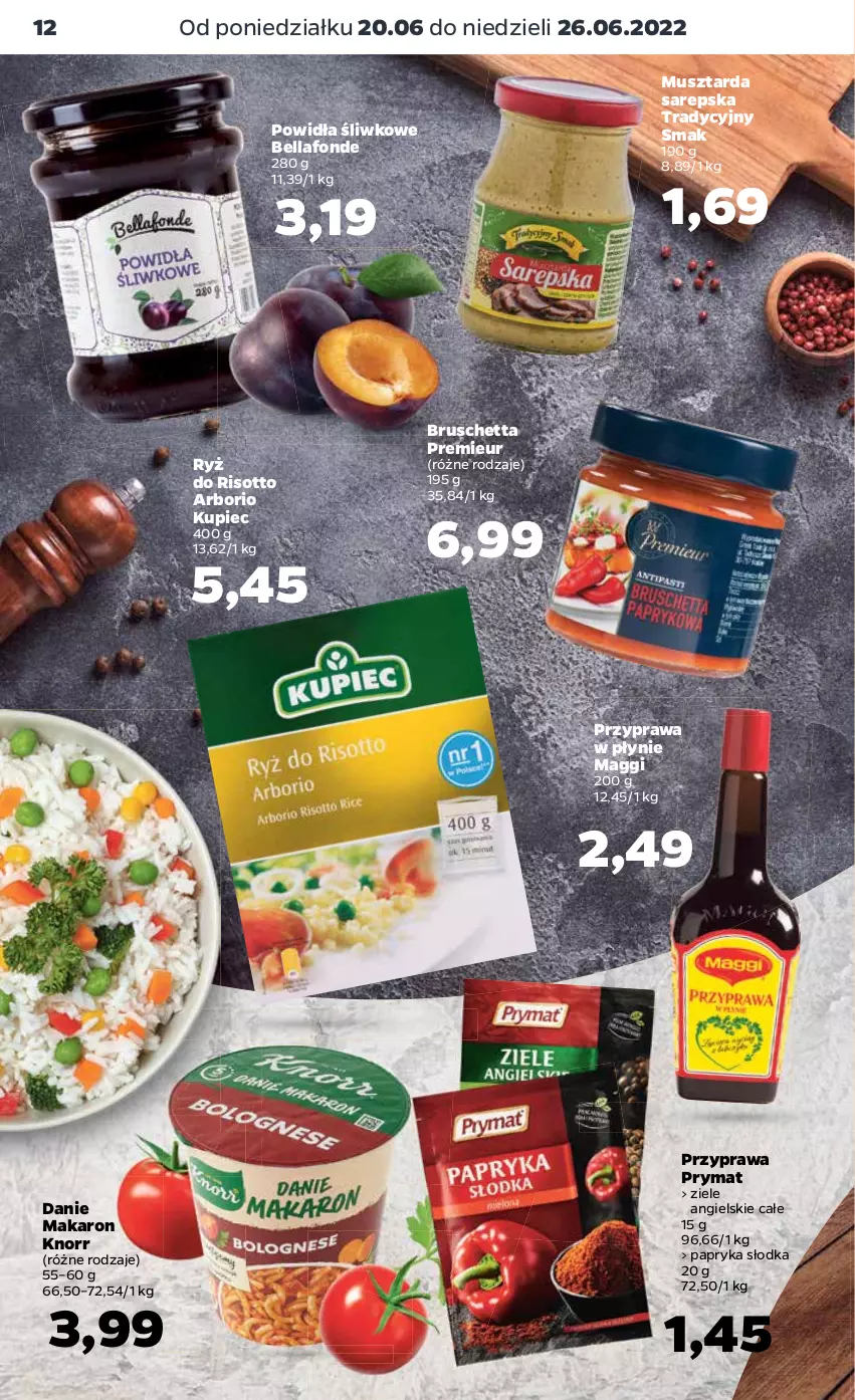 Gazetka promocyjna Netto - Gazetka spożywcza 20.06-26.06 - ważna 20.06 do 26.06.2022 - strona 12 - produkty: Bell, Bella, Knorr, Kupiec, Maggi, Makaron, Mus, Musztarda, Papryka, Papryka słodka, Piec, Prymat, Przyprawa w płynie, Ryż, Ryż do risotto, Ziele angielskie