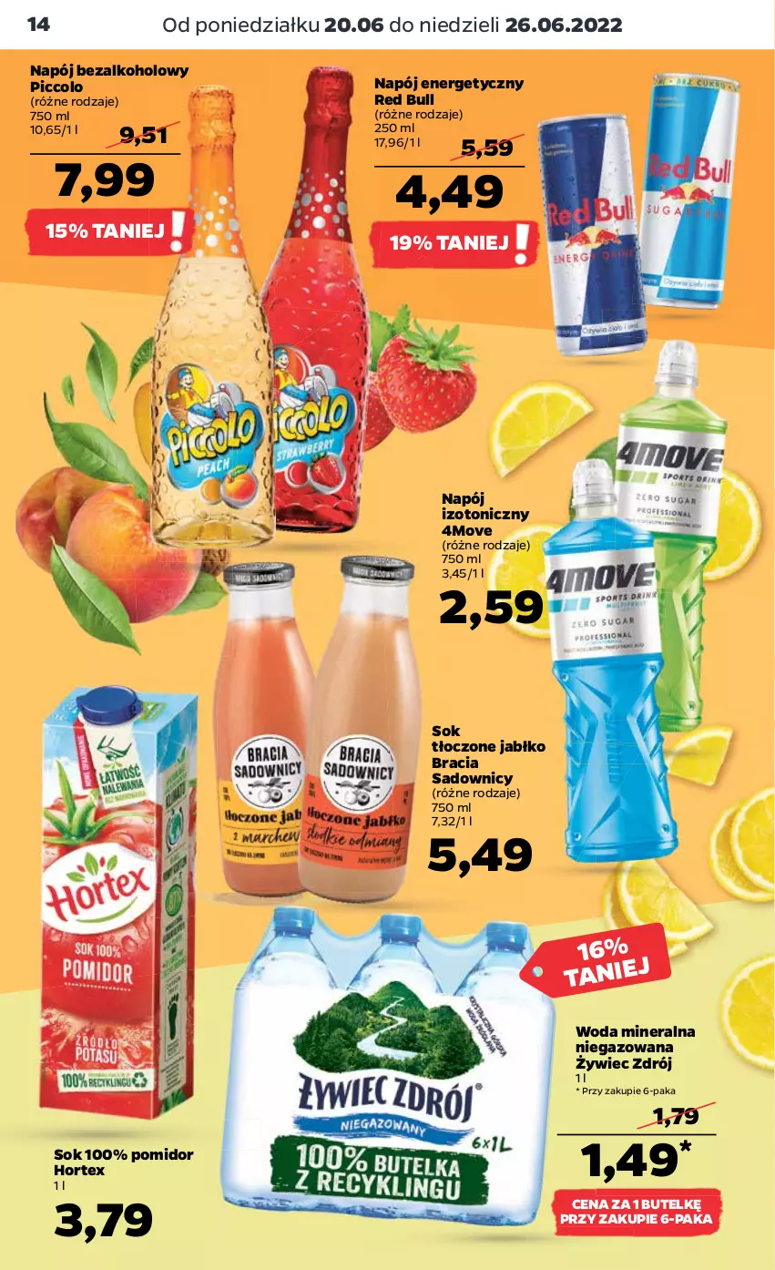 Gazetka promocyjna Netto - Gazetka spożywcza 20.06-26.06 - ważna 20.06 do 26.06.2022 - strona 14 - produkty: Hortex, Napój, Napój bezalkoholowy, Napój energetyczny, Napój izotoniczny, Red Bull, Sok, Woda, Woda mineralna