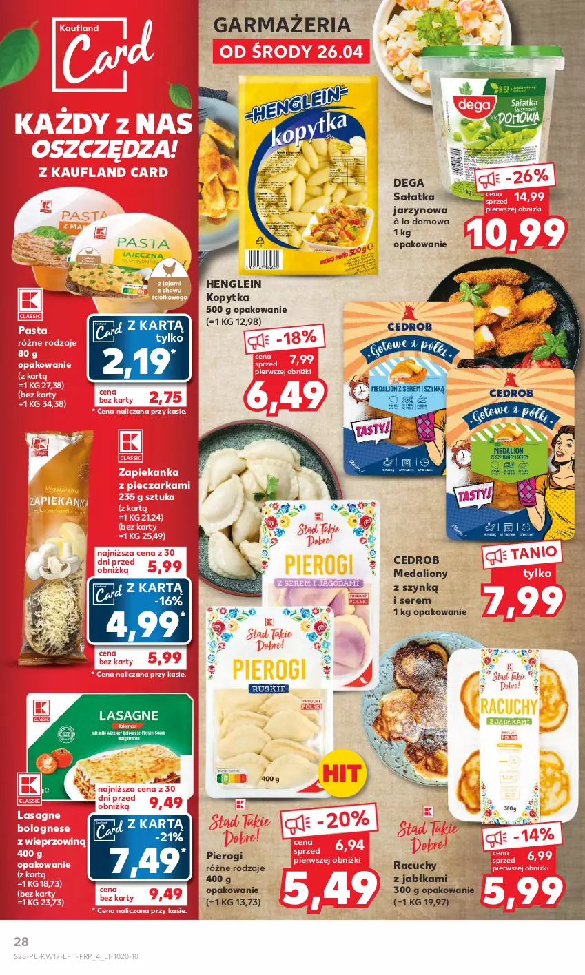 Gazetka promocyjna Kaufland - Gazetka tygodnia - ważna 26.04 do 02.05.2023 - strona 28 - produkty: Dega, Jabłka, Kopytka, Lasagne, Lasagne bolognese, Lion, Piec, Pieczarka, Pierogi, Sałat, Sałatka, Ser, Zapiekanka