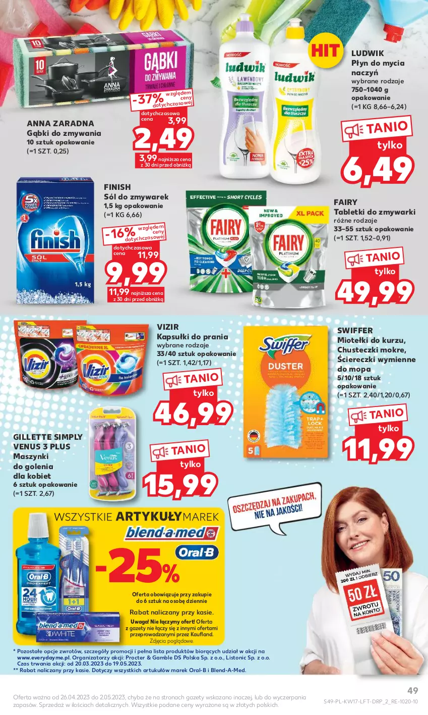 Gazetka promocyjna Kaufland - Gazetka tygodnia - ważna 26.04 do 02.05.2023 - strona 49 - produkty: Blend-a-Med, Chusteczki, Do mycia naczyń, Fa, Fairy, Finish, Gillette, Kapsułki do prania, Ludwik, Mop, Płyn do mycia, Płyn do mycia naczyń, Sól, Tablet, Tabletki do zmywarki, Venus, Vizir, Waga, Zmywarki