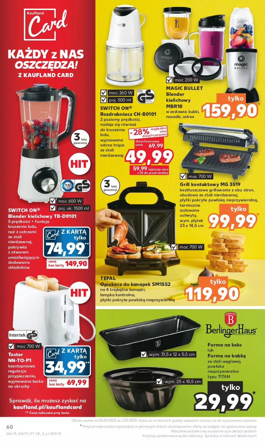 Gazetka promocyjna Kaufland - Gazetka tygodnia - ważna 26.04 do 02.05.2023 - strona 60 - produkty: Blender, Fa, Forma na keks, Gra, Grill, Grill kontaktowy, Noż, Opiekacz do kanapek, Piec, Rozdrabniacz, Tefal, Top, Toster, Uchwyty