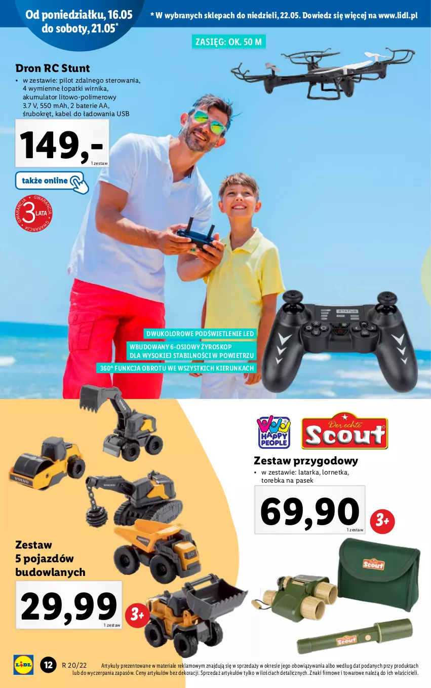 Gazetka promocyjna Lidl - KATALOG ZABAWKI - ważna 09.05 do 21.05.2022 - strona 12 - produkty: Akumulator, Dron, Latarka, Lornetka, Pasek, Pojazd, Sok, Tarka, Torebka