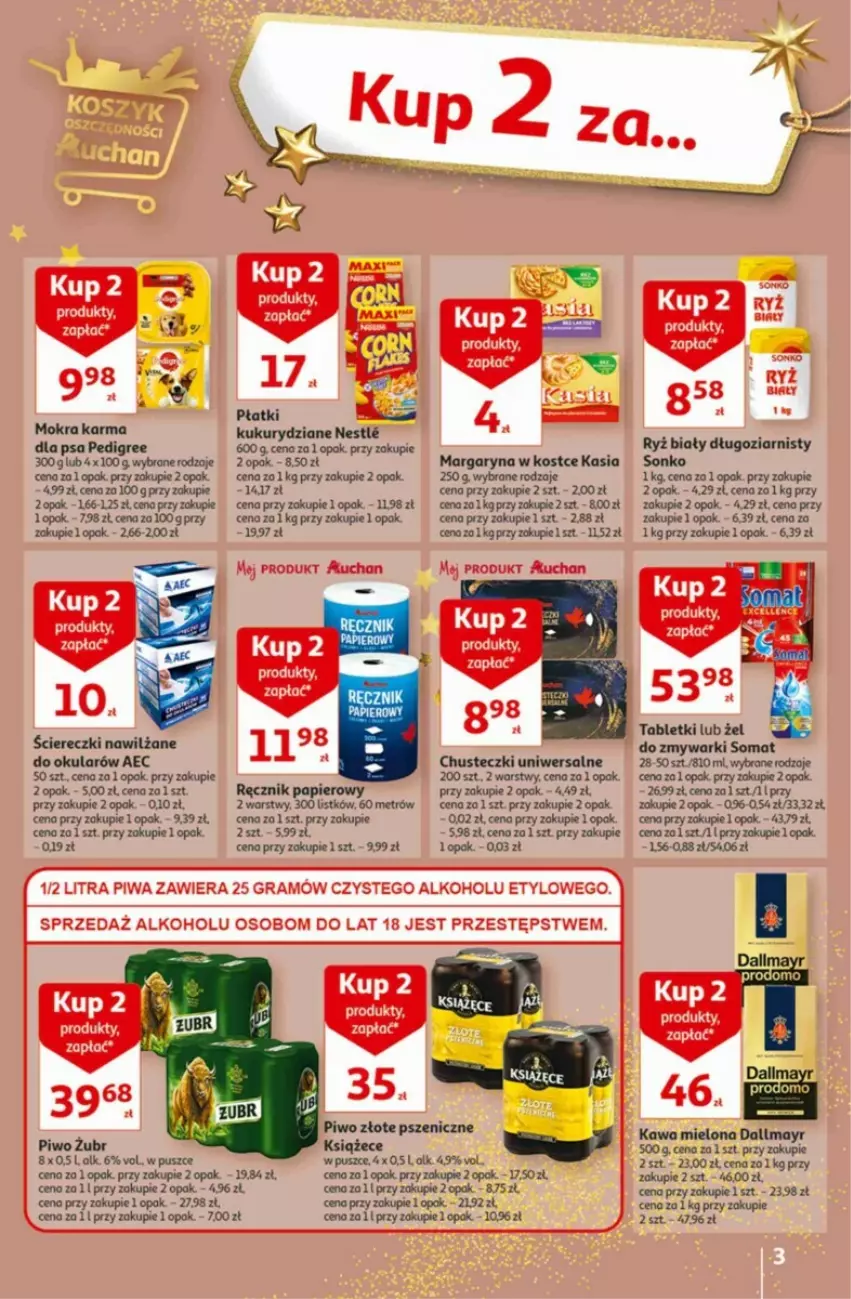 Gazetka promocyjna Auchan - ważna 16.11 do 22.11.2023 - strona 23 - produkty: Chusteczki, Dallmayr, Gra, Kasia, Kawa, Kawa mielona, Margaryna, Papier, Pedigree, Piwa, Piwo, Ręcznik, Ryż, Ryż biały, Sok, Somat, Sonko, Tablet, Zmywarki