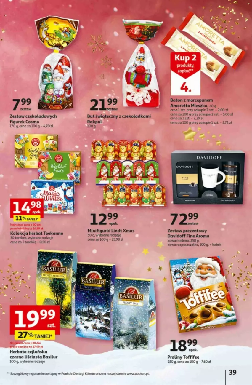 Gazetka promocyjna Auchan - ważna 16.11 do 22.11.2023 - strona 33 - produkty: Baton, Davidoff, Herbata, Kawa, Kawa mielona, Kubek, Lindt, Praliny, Teekanne, Toffifee, Zestaw prezentowy