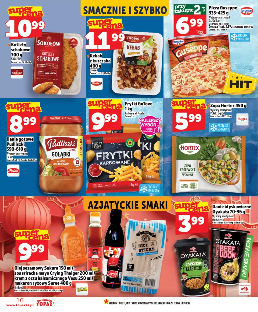 Gazetka promocyjna Topaz - Gazetka - ważna 05.03 do 11.03.2026 - strona 16 - produkty: Dr. Oetker, Frytki, Kurczak, Makaron, Makaron ryżowy, Olej, Olej sezamowy, Ryż, Sezam, Sos, Top