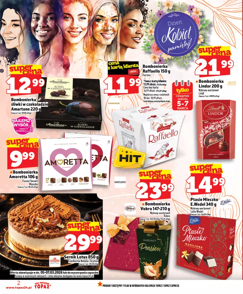 Gazetka promocyjna Topaz - Gazetka - ważna 05.03 do 11.03.2026 - strona 2 - produkty: Fa, Ferrero, Lindor, Mleczko, Ptasie mleczko, Raffaello, Top