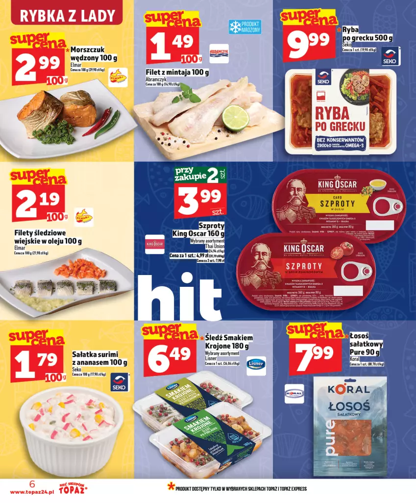 Gazetka promocyjna Topaz - Gazetka - ważna 05.03 do 11.03.2026 - strona 6 - produkty: Ananas, Filet z mintaja, Mintaj, Olej, Sałat, Sałatka, SEKO, Ser, Surimi, Top